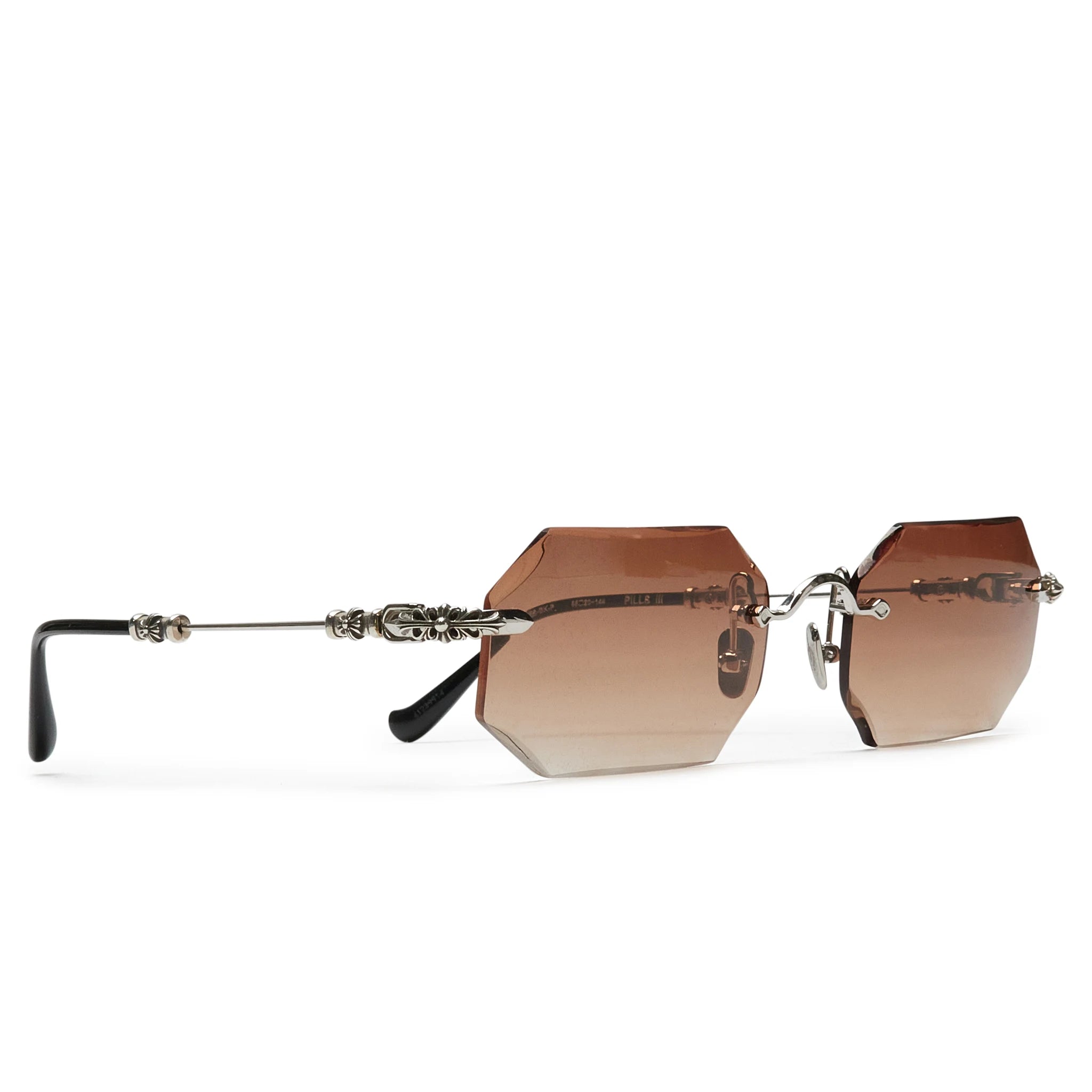 Front view of Chrome Hearts Pills III Custom Silver Brown Diamond Cut Sunglasses